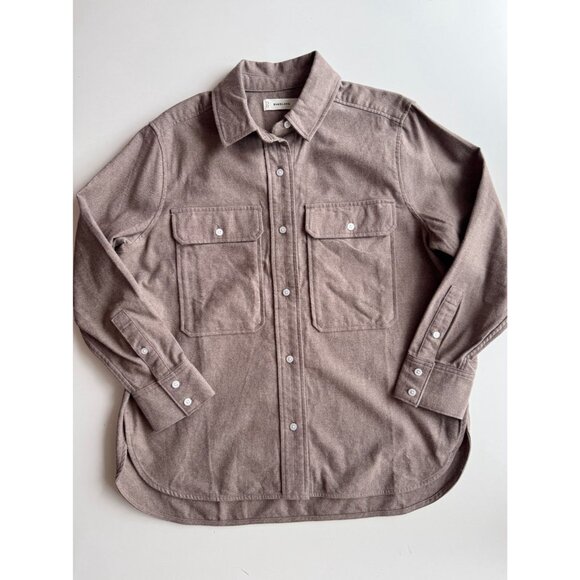 EVERLANE Taupe Melange 100% Organic Cotton Flannel Boyfriend Shirt, Size M - Picture 6 of 16